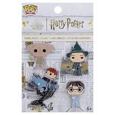 Image of Loungefly POP! 4 Pack PIN SET: HP ANNIVERSARY Harry Potter 1/6 Odds for Rare Chase Variant AMBER OF SECRETS Enamel Pins Cute Collectable Novelty Brooch Backpacks &amp; Bags