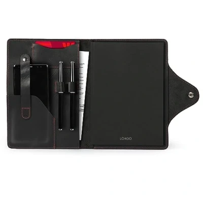 Image of LONDO Genuine Leather Portfolio with Notepad and Snap Closure (Black, Large), OTTO423