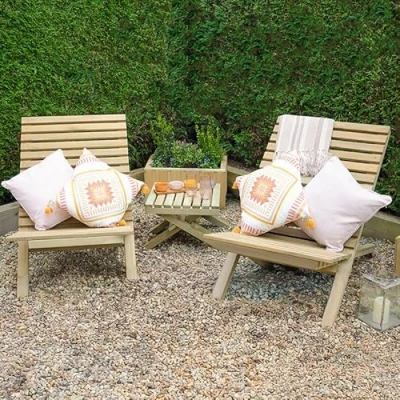 Image of Forest Slatted Wooden Garden Table and Chairs Set 2&#039;3 x 3&#039;11 (0.68m 1.19m)