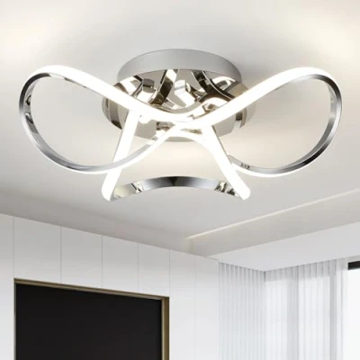 Image of AUROLITE AL1016D Contemporary LED Chrome Semi Flush Ceiling Light, 36W 2200LM, Dimmable, 4000K Cool White, Modern Swirl Design, Ideal for Lounge, Living Room and Bedroom, 36 W