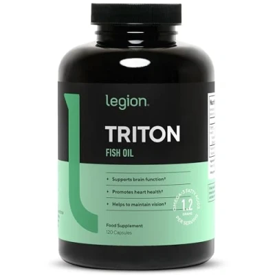 Image of Legion Athletics Triton Fish Oil Capsules Triple Strength Omega 3 Essential Fatty Acids with Vitamin E &amp; Lemon for Maximum Absorption, Freshness Purity 2400mg EPA DHA Per Serving, 30 Svgs