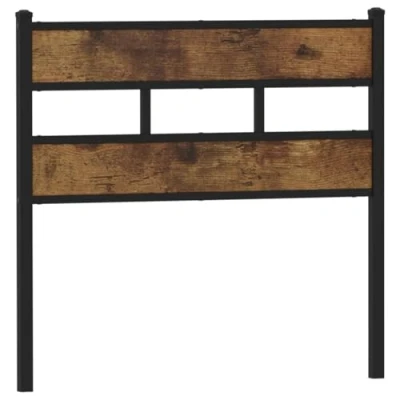 Image of vidaXL Headboard Smoked Oak &amp; Black Iron 90cm Engineered Wood Sturdy Bedroom Bed Header 95x91.5cm Frame Stylish Back Support Easy Assembly