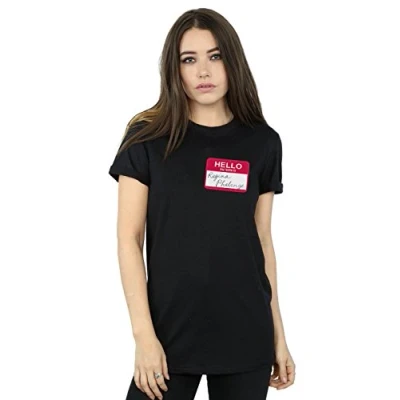 Image of Absolute Cult Friends Women&#039;s Regina Phalange Name Tag Boyfriend Fit T Shirt Black Large