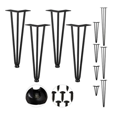 Image of Relaxdays Hairpin Legs, Set of 4, 3 Bars, Metal, Table Support for Shelf and Stool, 36 cm, Black, steel, rubber