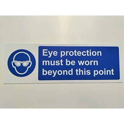 Image of Eye Protection Must be Worn Beyond This Point Safety Sign Self Adhesive Sticker 300mm x 100mm