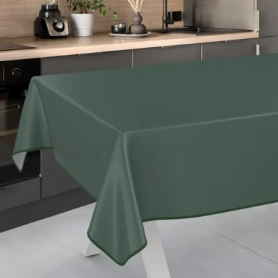 Image of ANRO Oilcloth Tablecloth, Washable, Oilcloth, Garden Outdoor, Indoor, 240 x 140 cm with Hem, Fir Green
