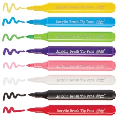 Image of Baker Ross FN282 Acrylic Porcelain &amp; Deco Brush Tip Pens Pack of 8, Ceramic Decorating Pens, for Crafts