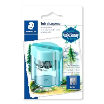 Image of Staedtler 513 Journey Design Pencil Sharpener Metal 2 Uses with Transparent Tank
