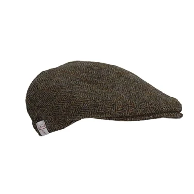 Image of WALKER AND HAWKES Men&#039;s Grey Brown 100% Scottish Harris Tweed Oakmoor Flat Cap Charcoal Small (57cm)