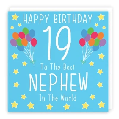 Image of Hunts England Nephew 19th Birthday Card Happy 19 To The Best In World Iconic Collection Fun Colourful