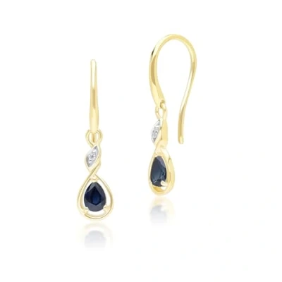 Image of Classic Pear Sapphire &amp; Diamond Drop Earrings In 9ct Yellow Gold