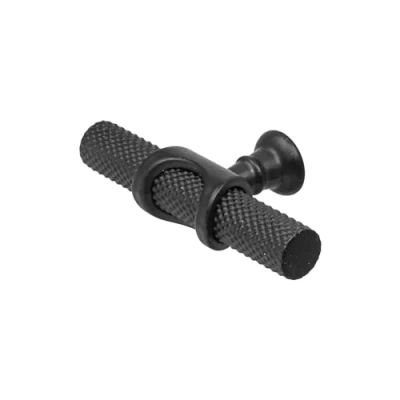 Image of Decoranddecor Amelia Knurled T bar Kitchen Cupboard Cabinet Handle Aluminium (70mm Knob, Matt Black)