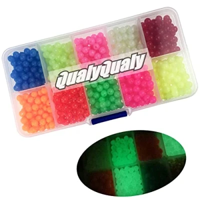 Image of QualyQualy 4mm Fishing Beads Assorted Carolina Rig and Texas Tackle Hard Plastic Red Yellow Mixed Color Luminous Glow Bulk Kit (1000 Pieces Random Beads)