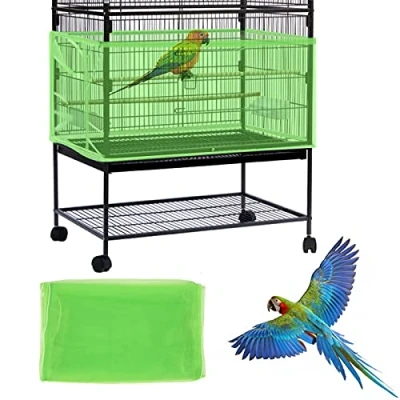 Image of Daoeny Large Bird Cage Cover, Seed Catcher, Adjustable Soft Airy Nylon Mesh Net, Birdcage Cover Skirt Guard for Parrot Parakeet Macaw African Round Square Cages (Green)