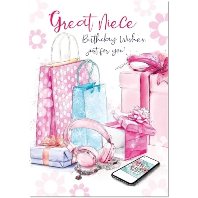 Image of doodlecards Niece Birthday Card Present Pile Medium Size with Plain Envelope