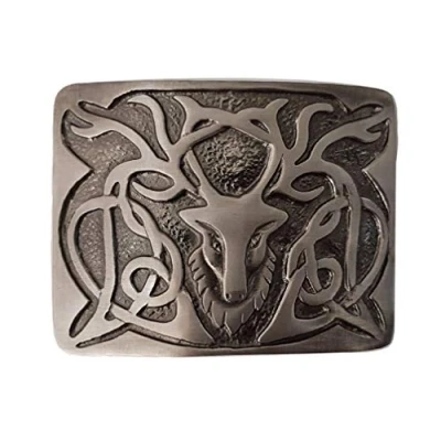 Image of Mens Scottish Highland Deluxe Kilt Belt Buckle Many to Choose From (Standard Size, Antique Stag Head Buckle)