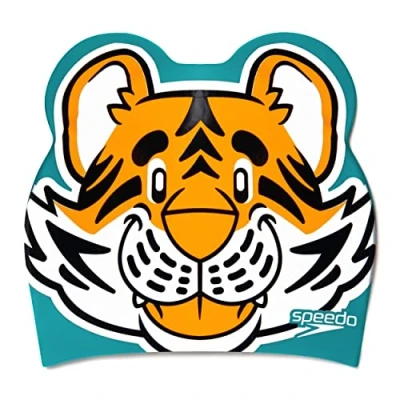 Image of Speedo Infant Printed Character Swimming Cap Learn to Swim Silicone Keep Hair Dry Junior Swimmers, Aanadi Orange/Aquarium, One Size