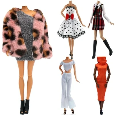 Image of Lance Home Doll Clothes, 5 Sets Fashion Outfits Autumn Dresses Spring clothes Sweater Pants Shoes Socks Bag For 29cm Dolls Accessories Baby Gifts (D)