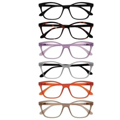 Image of OPULIZE KAT Reading Glasses 6 Pack Cat Eye Frame Black, Brown, Purple, Grey, Orange, Taupe Men &amp; Women Spring Hinges RRRRRR59 1257GU +2.00