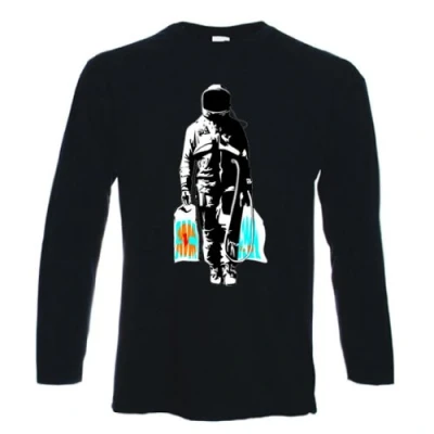 Image of Tribal T Shirts Mens Banksy Spaceman Long Sleeve Shirt (XL, Black)