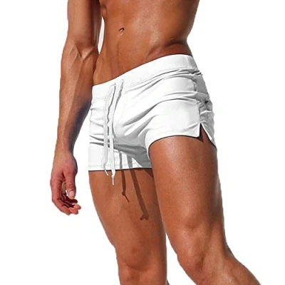 Image of TMEOG Men&#039;s Swim Trunks Quick Dry Sports Shorts Beach Swimwear with Back Zipper Pocket, UK M= Tag L waist: 31.59 34.32inch, White