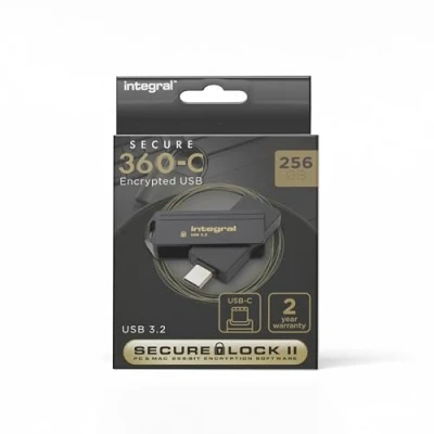 Image of Integral Secure 360 C 256GB Software Encrypted USB Flash Drive Connector 256 bit AES encryption Compatible with Mac, MacBook, PC, laptop