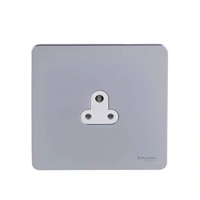 Image of Schneider Electric Ultimate Screwless Flat Plate Single Unswitched Power Socket, Round Pin, 2A, GU3470WPC, Polished Chrome with White Insert