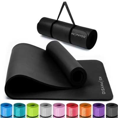Image of Yoga Mat by KG Physio 8mm Thick Mats for Women and Men Foam Exercise Non Slip Gym Pilates Home Workout at Fitness Strap Included