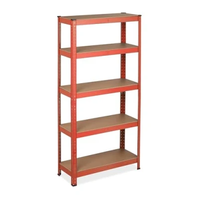 Image of Relaxdays Heavy Duty, Max. Load 875 kg, 5 Shelves, Cellar &amp; Garage, Steel, HxWxD: 151 x 75 30 cm, Red