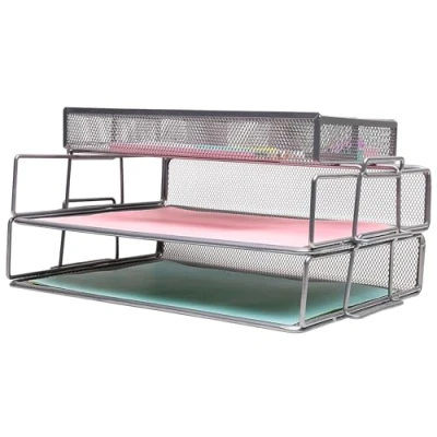 Image of EXERZ Paper Sorters 2pcs with an Accessory Tray/Stackable Letter Trays Extra Divider Memo Holder On Top/Desk Organiser Office, School, Home