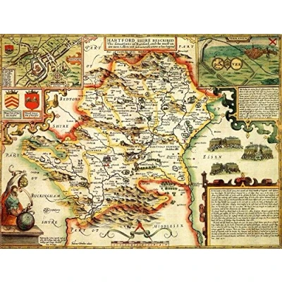Image of Ryco Originals HERT1 Hertfordshire Historical Map 1000 Piece Jigsaw Puzzle (1610). Free Print