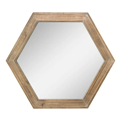 Image of Stonebriar Decorative 24&quot; Hexagon Hanging Wall Mirror with Natural Wood Frame and Attached Bracket