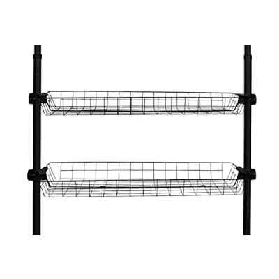 Image of WENKO Herkules basket, set of 2 wire design clothes storage baskets made sturdy steel including plastic holders to extend the telescopic system, (W x H D): 94 8 38, black