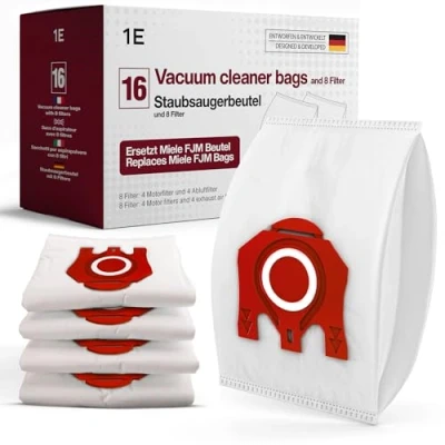 Image of 16 Vacuum Bags [Replaces Miele FJM] Compatible with [Complete C1, Compact C1 &amp; C2 Series] incl. 4 Motor Exhaust Filters [S6000, S4000, S700, S500, S300] Replaces 9917710 10224410
