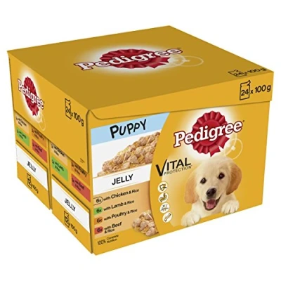 Image of Pedigree Junior Wet Dog Food for Young Dogs and Puppies 2 12 Months Mixed Selection in Jelly, 48 Pouches (48 x 100 g)
