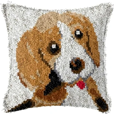 Image of ZFFLYH Latch Hook Kits DIY Throw Pillow Cover Sofa Cushion Embroidery Craft Kit for Adults And Beginners Pattern Printed Canvas Creativity Crochet Gift 17X17 Inch,Dog