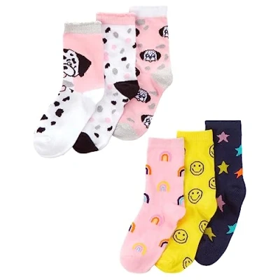 Image of Undercover 6 Pairs Kids Cotton Rich Dog/Rainbow Socks 43B815 1xEach 8.5