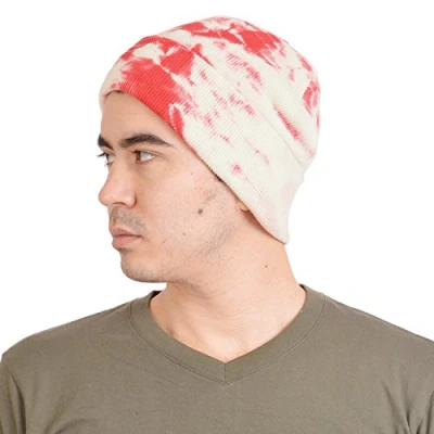 Image of Casualbox Tie Dye Ribbed Cuff Beanie 100% Cotton Knit Hat Mens Womens Hippie Surfer Hipster Korean Japanese Fashion Psychedelic Epic Fun Funny Red