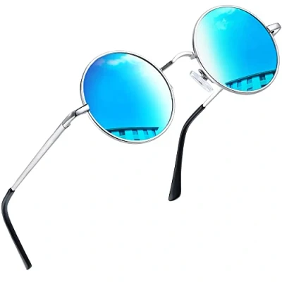 Image of Joopin Vintage Lennon Round Sunglasses Man Polarised UV400 Protection Mirrored Lens Retro Circle for Women and Men (Ice Blue)