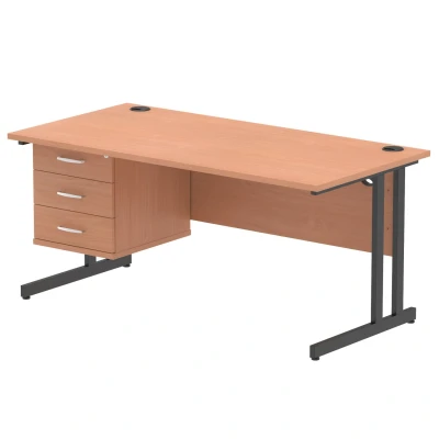 Image of Impulse 1600x800 Desk Beech/Black Cantilever Leg 1x3 Drawer Fixed Ped