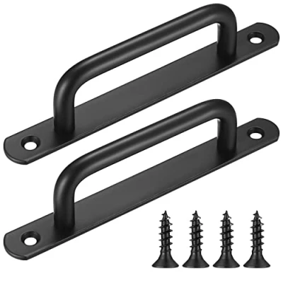 Image of Fulushouxi 2 Pcs Black Baking Paint Sliding Door Handles,Pull Push Handles, Stainless Steel Kitchen Bathroom Cupboard Cabinet Garage Barn Shed Gate Handles with Metal Plates（160mm）