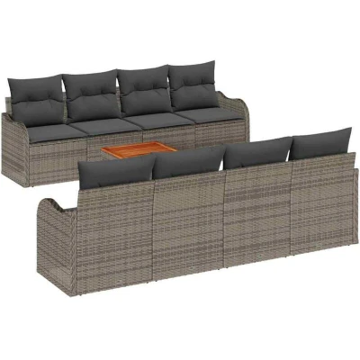 Image of vidaXL 9 Piece Garden Sofa Set with Cushions Grey Poly Rattan Acacia