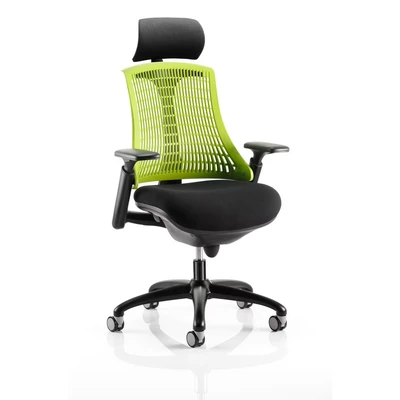 Image of Flex Task Operator Chair Black Frame Fabric Seat with Headrest Green Back