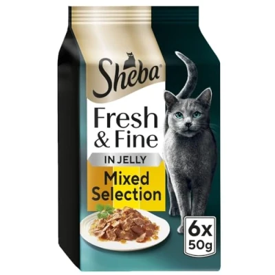 Image of SHEBA Fresh and Fine Cat Pouches with Chicken Turkey in Jelly 6x50 g Tasty Wet Food