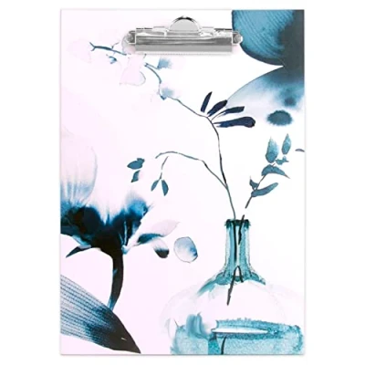 Image of Cairefontaine 115942C A 23x33 cm Cardboard Clipboard Floral Pattern Painted in Blue Ink Satin Paper Finish Meeting Stand Inkebana Collection