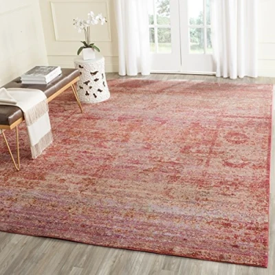 Image of SAFAVIEH Metro Mod Rug for Living Room, Dining Bedroom Mystique Collection, Short Pile, in Fuchsia and Multi, 91 X 152 cm