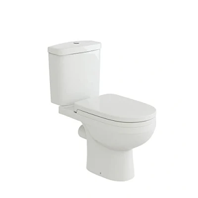 Image of VeeBath Sleek Close Coupled Toilet, Ceramic Toilet Pan with Dual Flush Cistern, Soft Close, Quick Release Seat for Bathroom White Gloss, D Shape