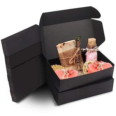 Image of Kurtzy 50 Pack Black Kraft Gift Boxes Box Measures 19 x 11 4.5cm (7.48 4.33 1.77 inches) Easy Assemble Rectangle Presentation Favour Present Parties, Birthdays, Weddings, Holidays