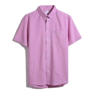 Image of Farah Men’s Oxford Shirt, Drayton Long Sleeve Smart Casual Work Coral Pink, S