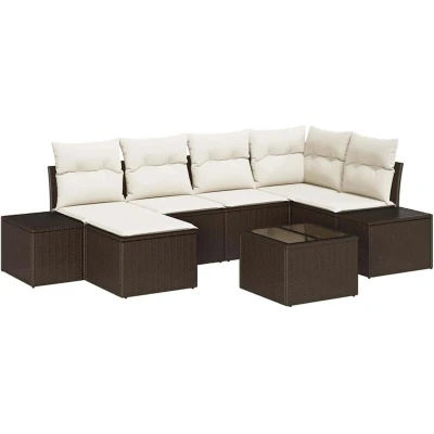 Image of vidaXL 6 Piece Garden Sofa Set with Cushions Grey Poly Rattan